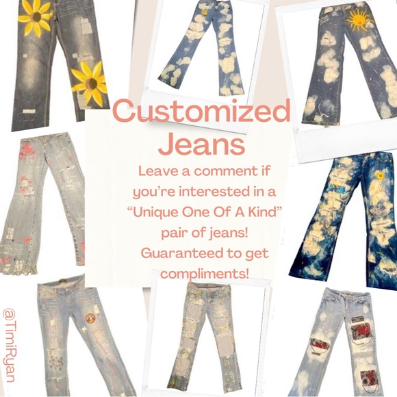 Size 32 Safari Denim Customized Distressed & Painted Jeans - Picture 14 of 15